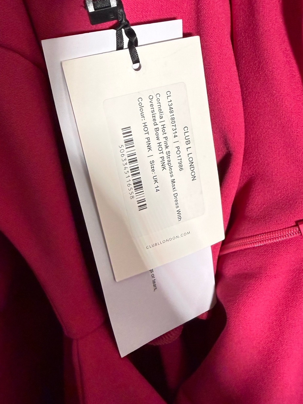 Club L London CORNELIA Hot Pink Strapless Maxi Dress With Oversized Bow NWT 10 - Picture 5 of 6